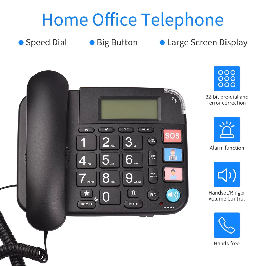 Midnight Corded Phone with Big Button Desk Landline Phone Telephone Support Hands-Free/Redial/Flash/Speed Dial/Ring Control for Elderly Seniors Home Office Business Hotel