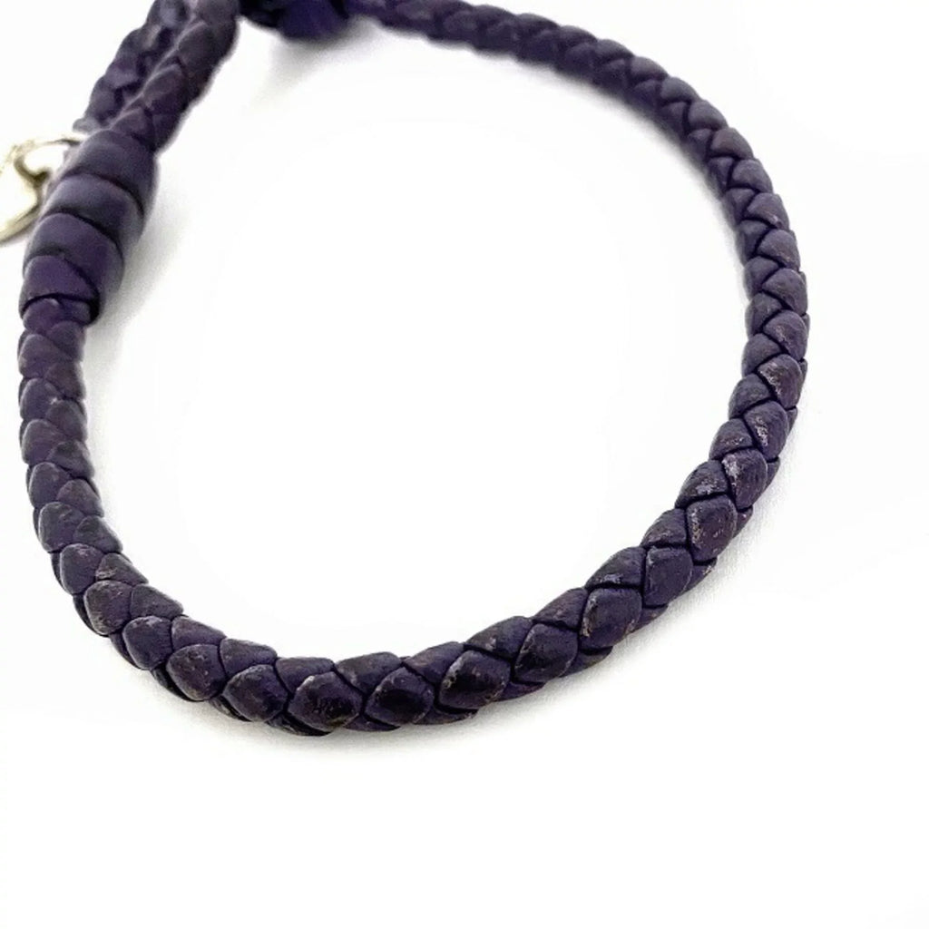Pre-Owned Bottega Veneta Ec-14203 Leather Charm Bracelet Purple,Silver (Fair)