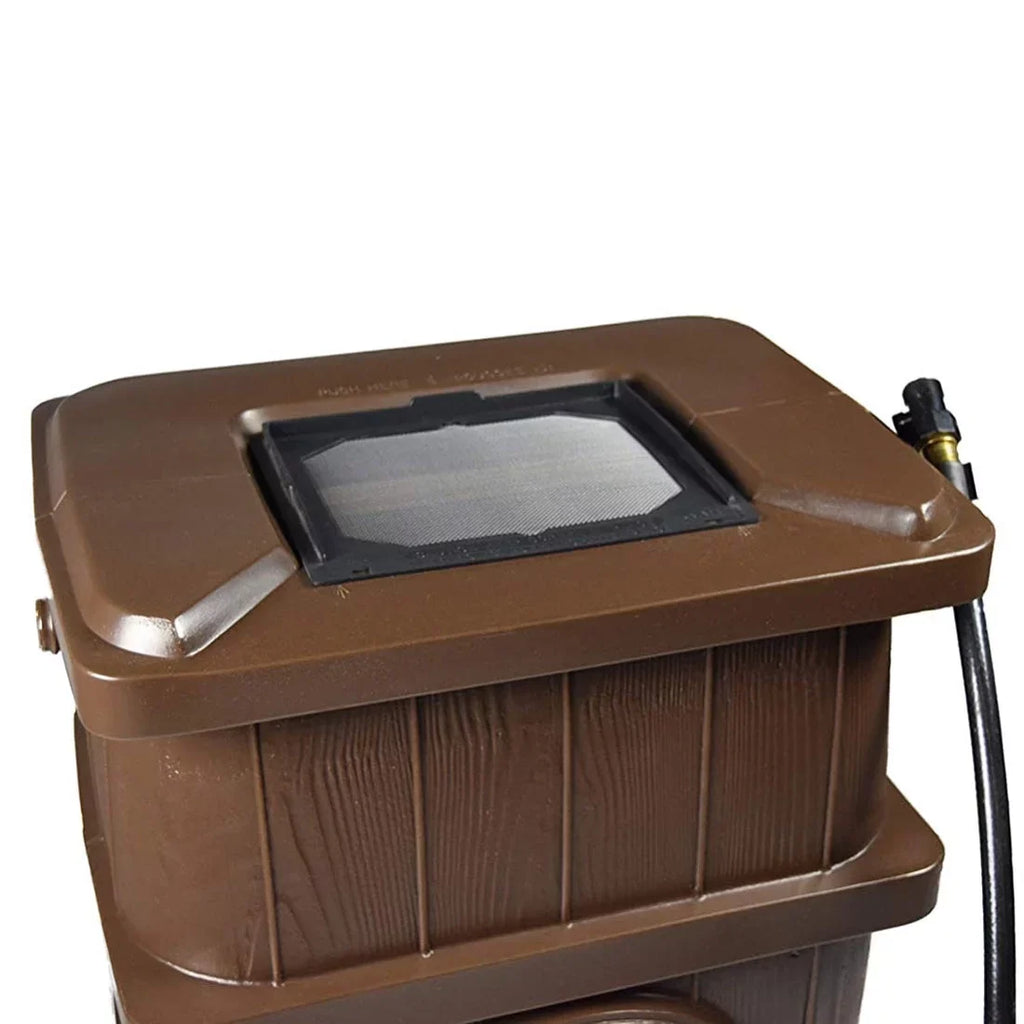 FCMP Outdoor 45 Gal Wood Grain Rain Water Catcher Barrel, Brown (2 Pack)