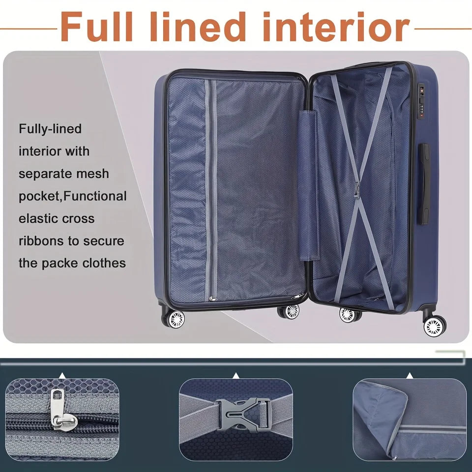 20 Inch Hardside Carry-On Luggage For Travel Business, Inch Suitcase With Four Spinner Wheels And Scratch-Resistant Surface, Lock - Blue
