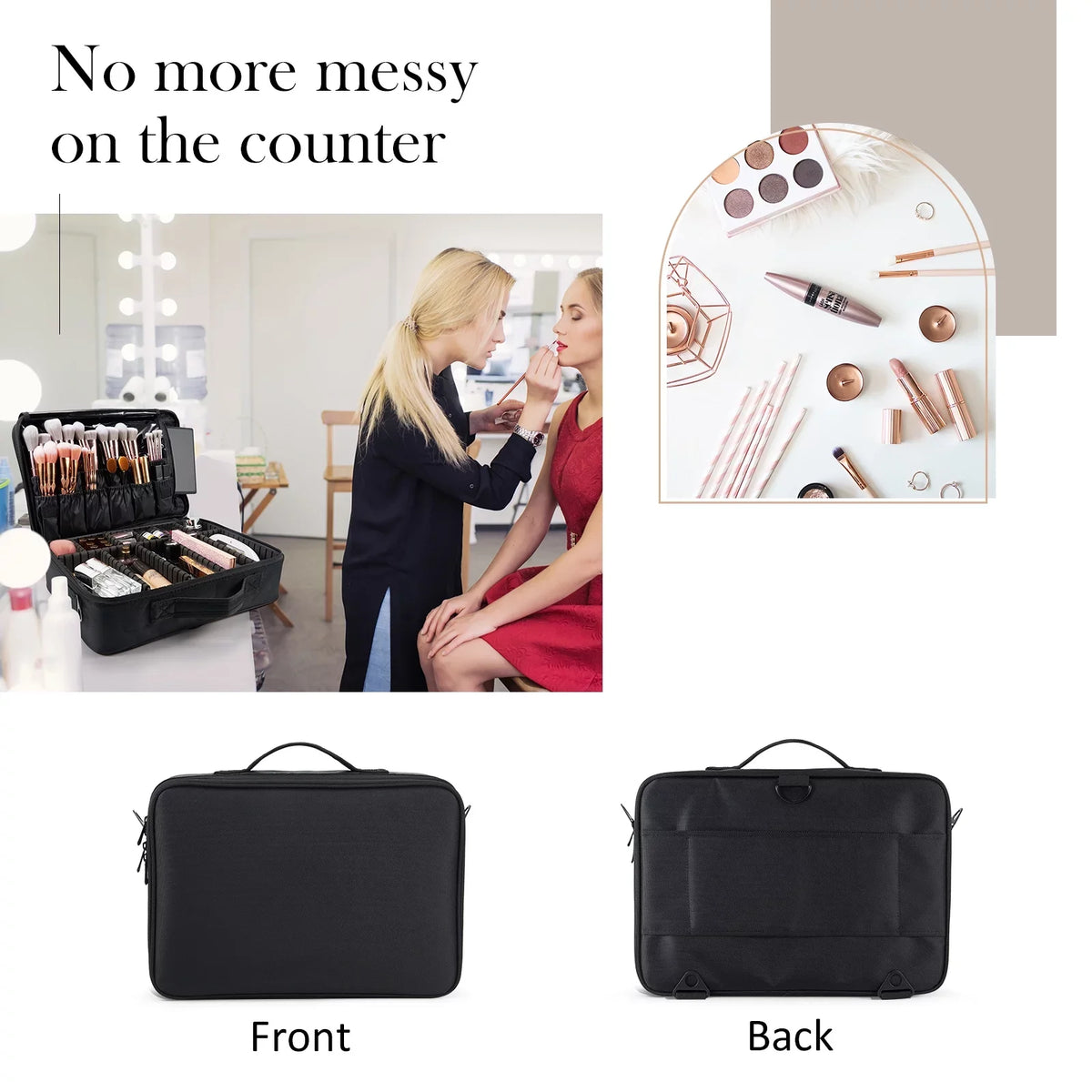 Extra Large Travel Makeup Bag Cosmetic Case Organizer Beauty Train Case with Shoulder Strap and Dividers Compartment, Dark