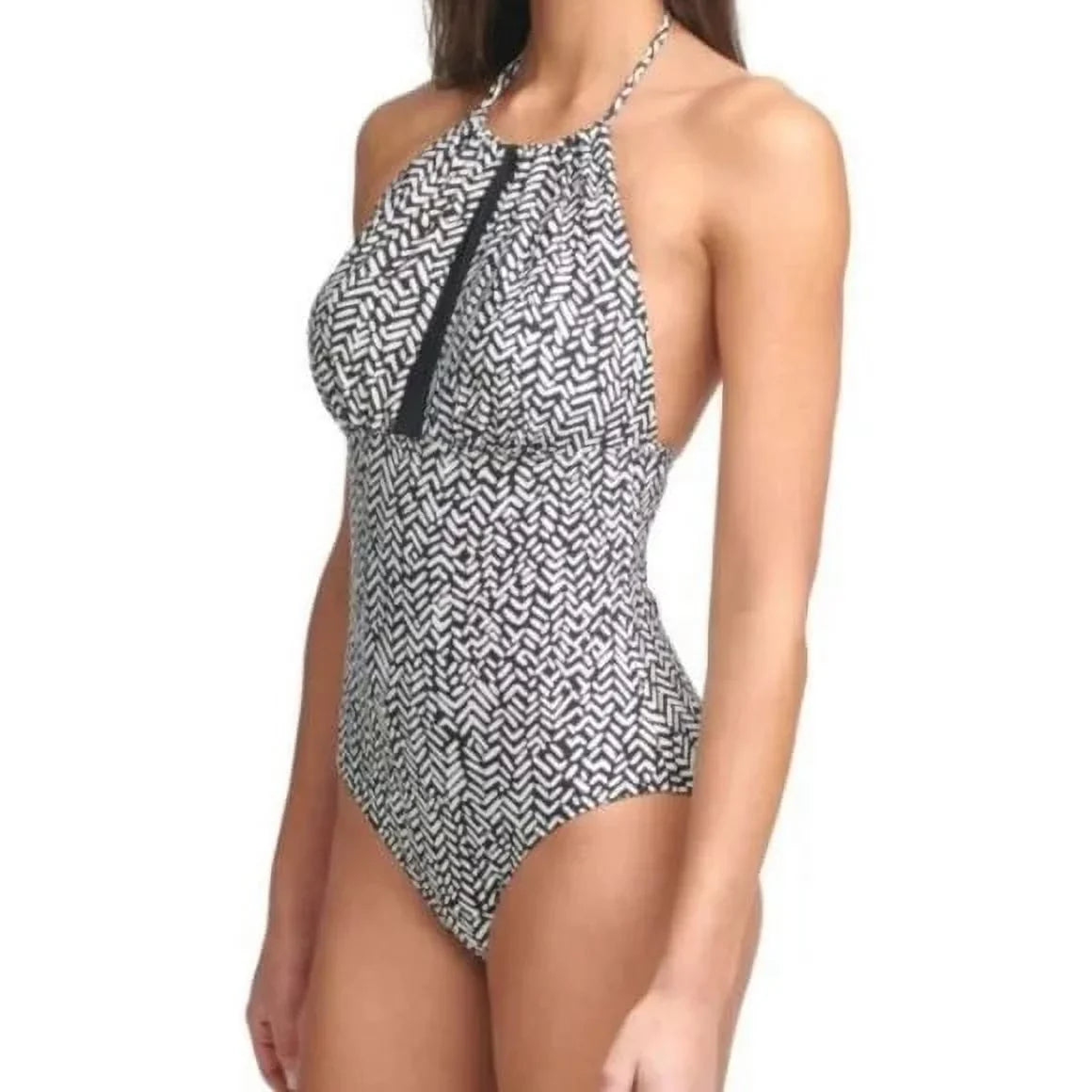CALVIN KLEIN Women's Midnight Printed Stretch Tummy Control HALTER NECKLINE REMOVABLE CUPS Full Coverage UV Protection One Piece Swimsuit 14
