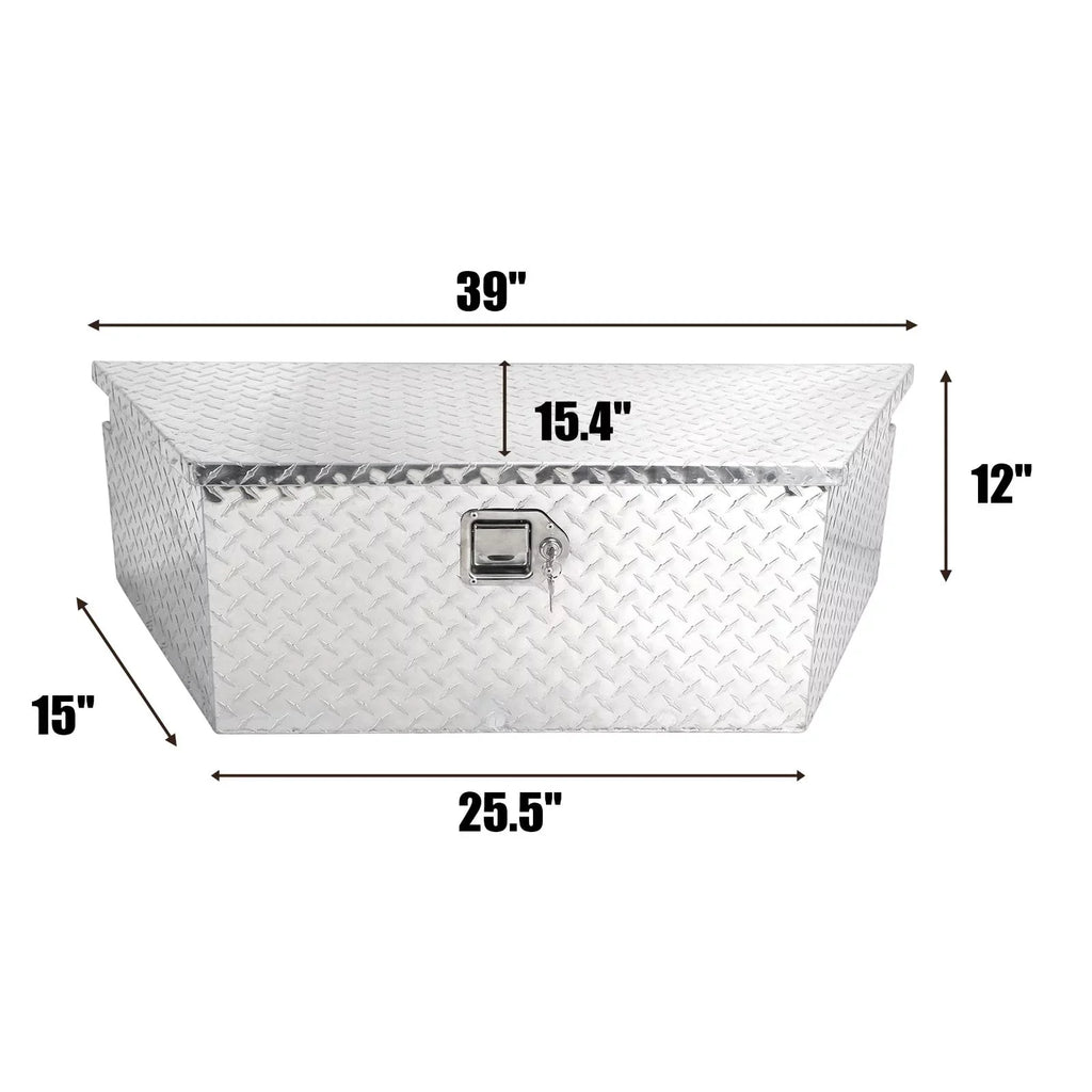 Confote Heavy Duty Aluminum Diamond Plate Trailer Tongue Box with Lock and Keys for Secure Tool Storage on Your Trailer, Silver,39 x 16.5 x 12 Centimeter