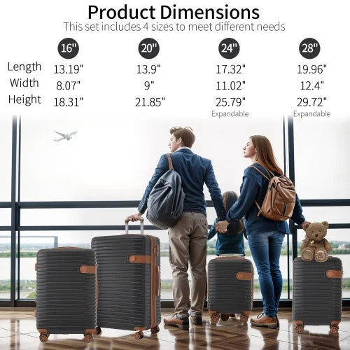 4 Piece Luggage Set Suitcase Set, ABS Hard Shell Lightweight Expandable Travel Luggage with 4 Packing Cubes, TSA Lock, Spinner Wheels for Men Women