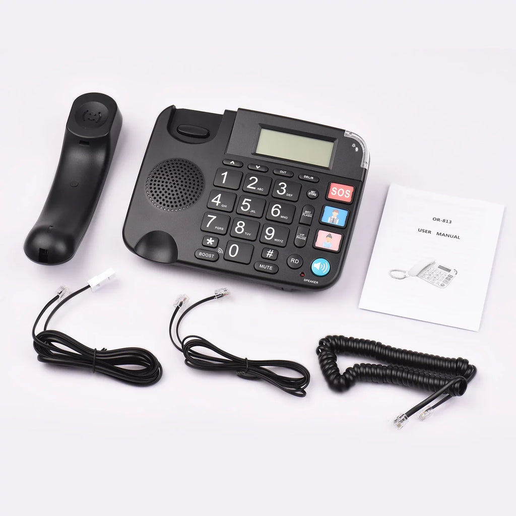 Midnight Corded Phone with Big Button Desk Landline Phone Telephone Support Hands-Free/Redial/Flash/Speed Dial/Ring Control for Elderly Seniors Home Office Business Hotel