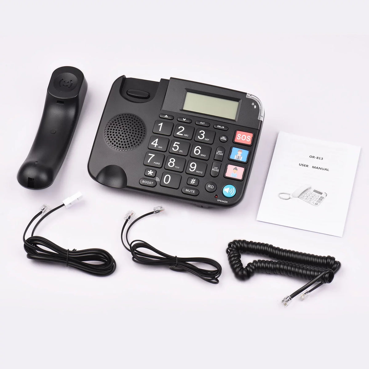 Midnight Corded Phone with Big Button Desk Landline Phone Telephone Support Hands-Free/Redial/Flash/Speed Dial/Ring Control for Elderly Seniors Home Office Business Hotel