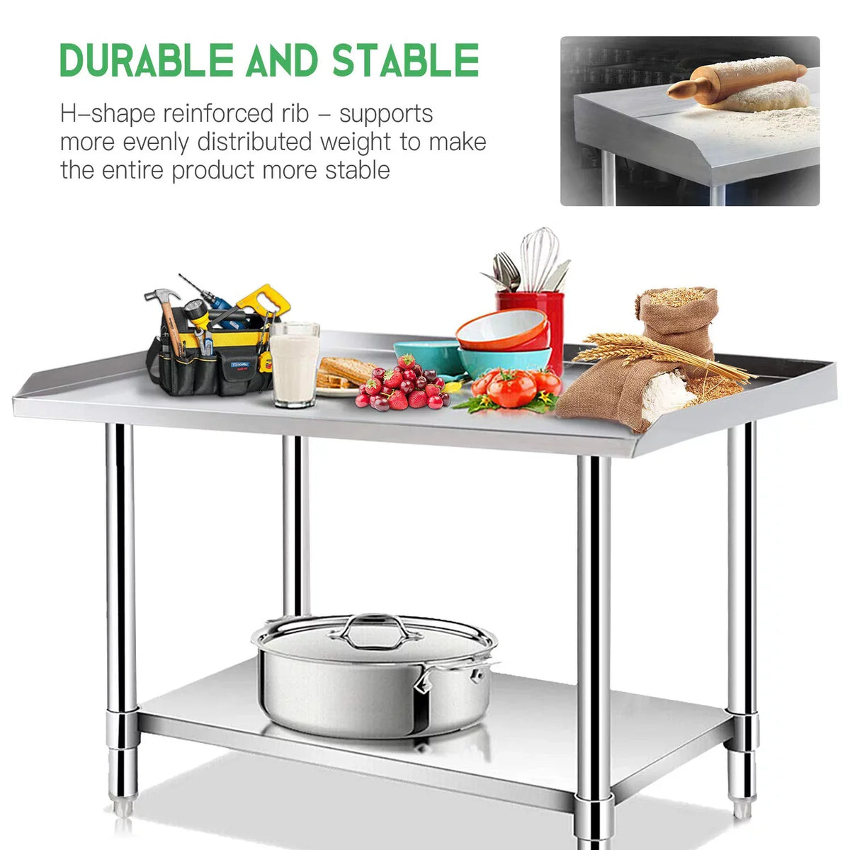 Stainless Steel Work Table - Kitchen & BBQ Table with Undershelf Workstation for Kitchen Home Restaurant Hotel-Heavy Duty Equipment Grill Stand - 24x28 Unit