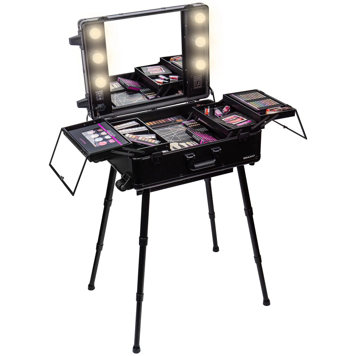 SHANY Studio ToGo Wheeled Trolley Makeup Case & Organizer with Light - Charcoal