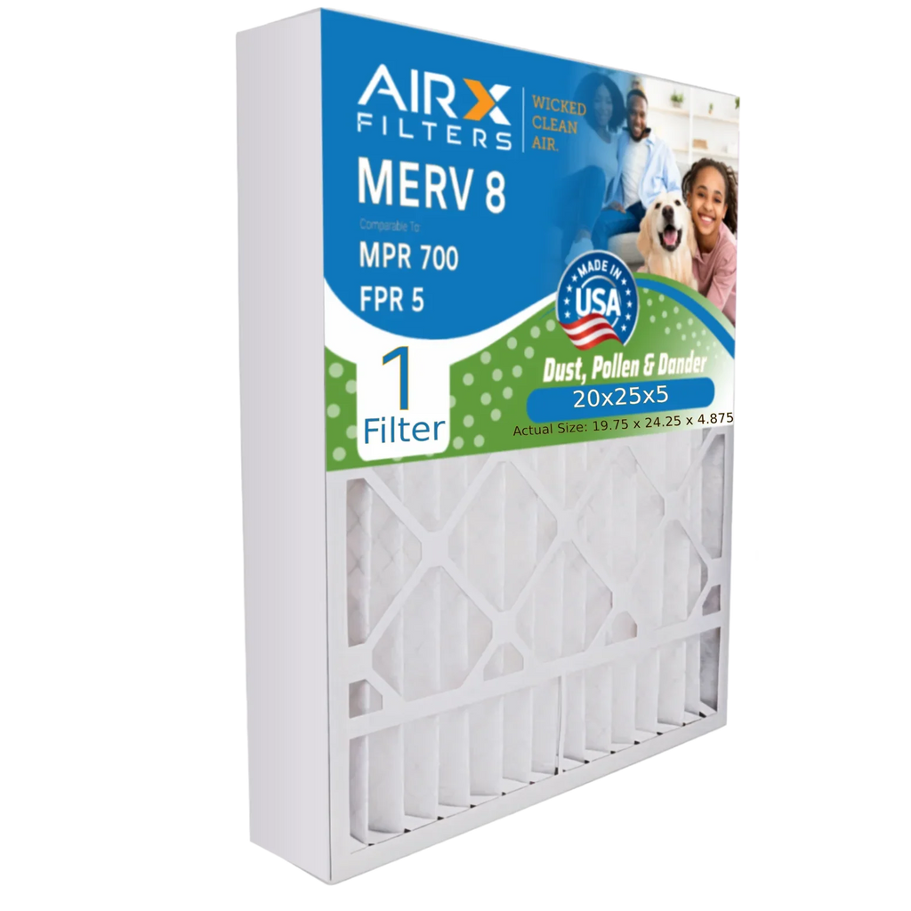20x25x5 Air Filter MERV 8 Comparable to MPR 700 & FPR 5 Compatible with Air Bear 255649-102 Premium USA Made 20x25x5 Furnace Filter 1 Single Filter by AIRX FILTERS WICKED CLEAN AIR.