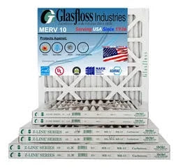 Glasfloss 20x24x1 - MERV 10 -Qty:12 - Furnace Air Filter - Made in USA (Actual Size: 19.5 x 23.5x7/8 Centimeter