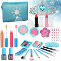 Kids Makeup Kit for Girls, 24 Pcs Washable Makeup Kit Real Cosmetic Toy with Bag, Safe & Non-Toxic Frozen Makeup Set for Princess, Toddler Makeup Set Kids Toys for 3-12 Years Old Girls Gift (Blue)