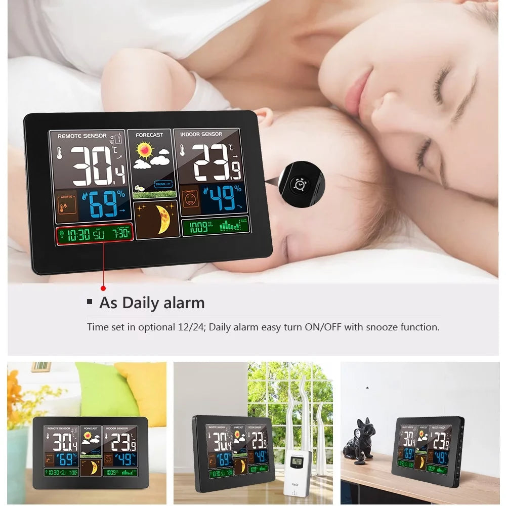Wireless Weather Station Indoor Outdoor 3-in-1 Weather Thermometer Hygrometer Barometer USB Powered Room Temperature Monitor Battery Operated Humidity Meter Air Pressure Gauge with Sensor Fo