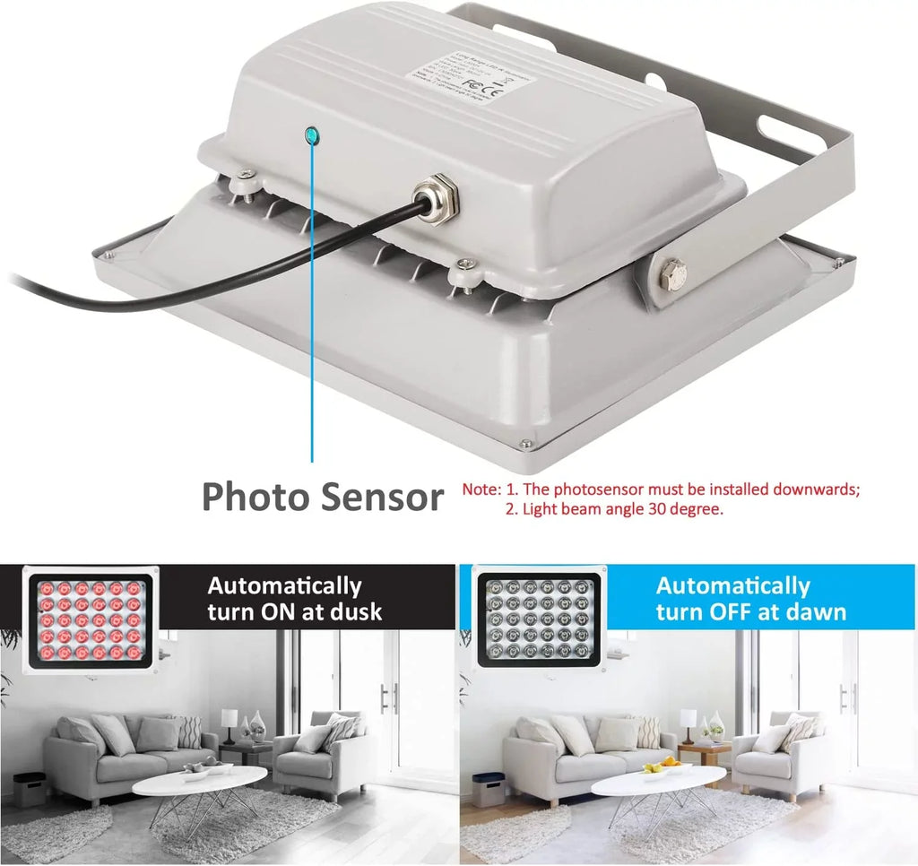 2PCS IR Illuminator Long Range up to 330ft/100m,30-LEDs 850nm,IR Infrared Light for Security Camera, Waterproof, Auto ON/Off, Metal Housing, Long Life time up to 25000 Hours