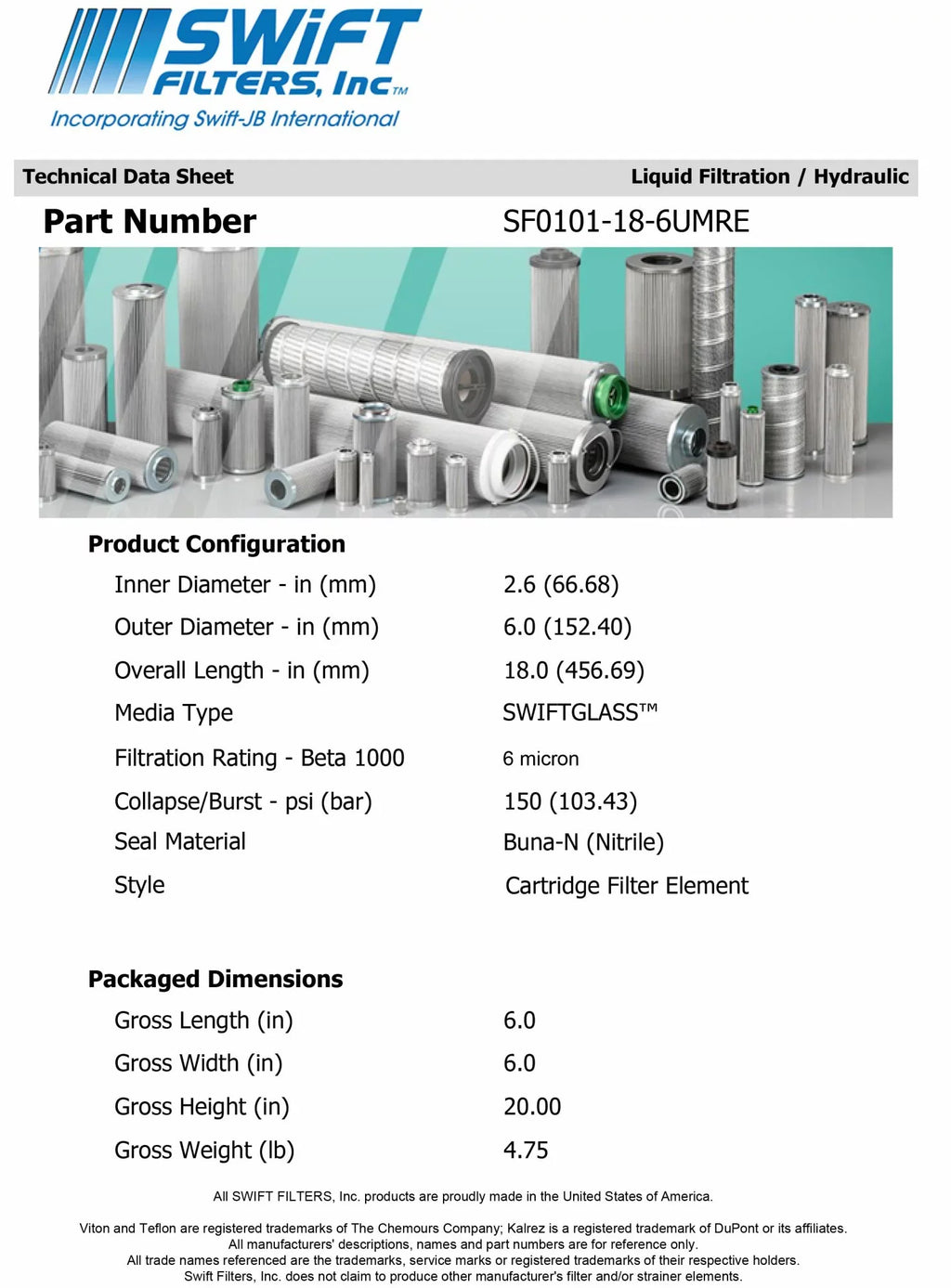 Direct Interchange for COMMERCIAL 9053-5002 Cartridge Filter Element Microglass 6 Micron