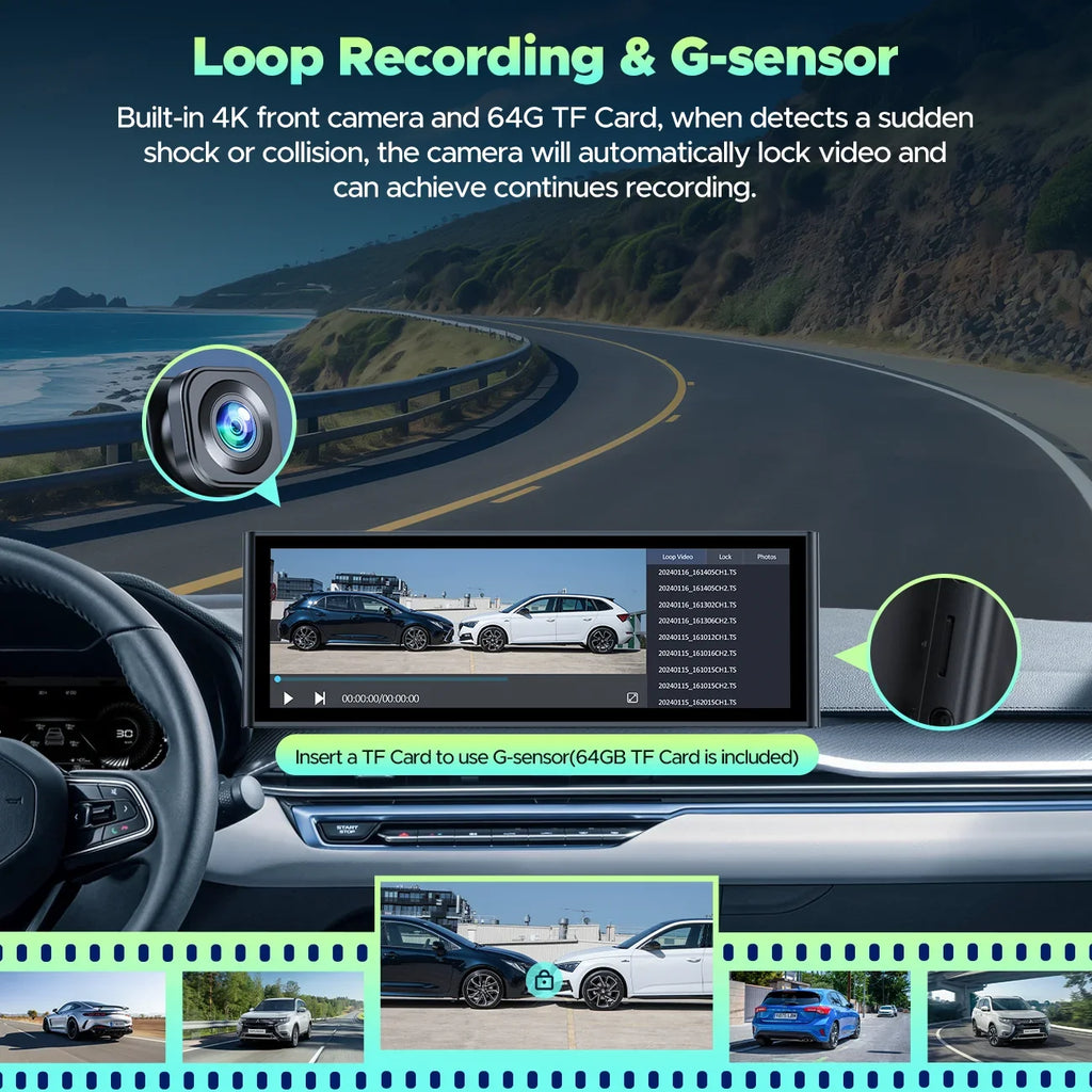 TOGUARD Apple Car Play Wireless Car Stereo with 4K Front and Rear Dash Cam, 9.26" Touch Screen, Carplay Car Radio, Android Auto, 1080P Rear View Camera/Loop Recording/GPS Navigation/Mirror Link
