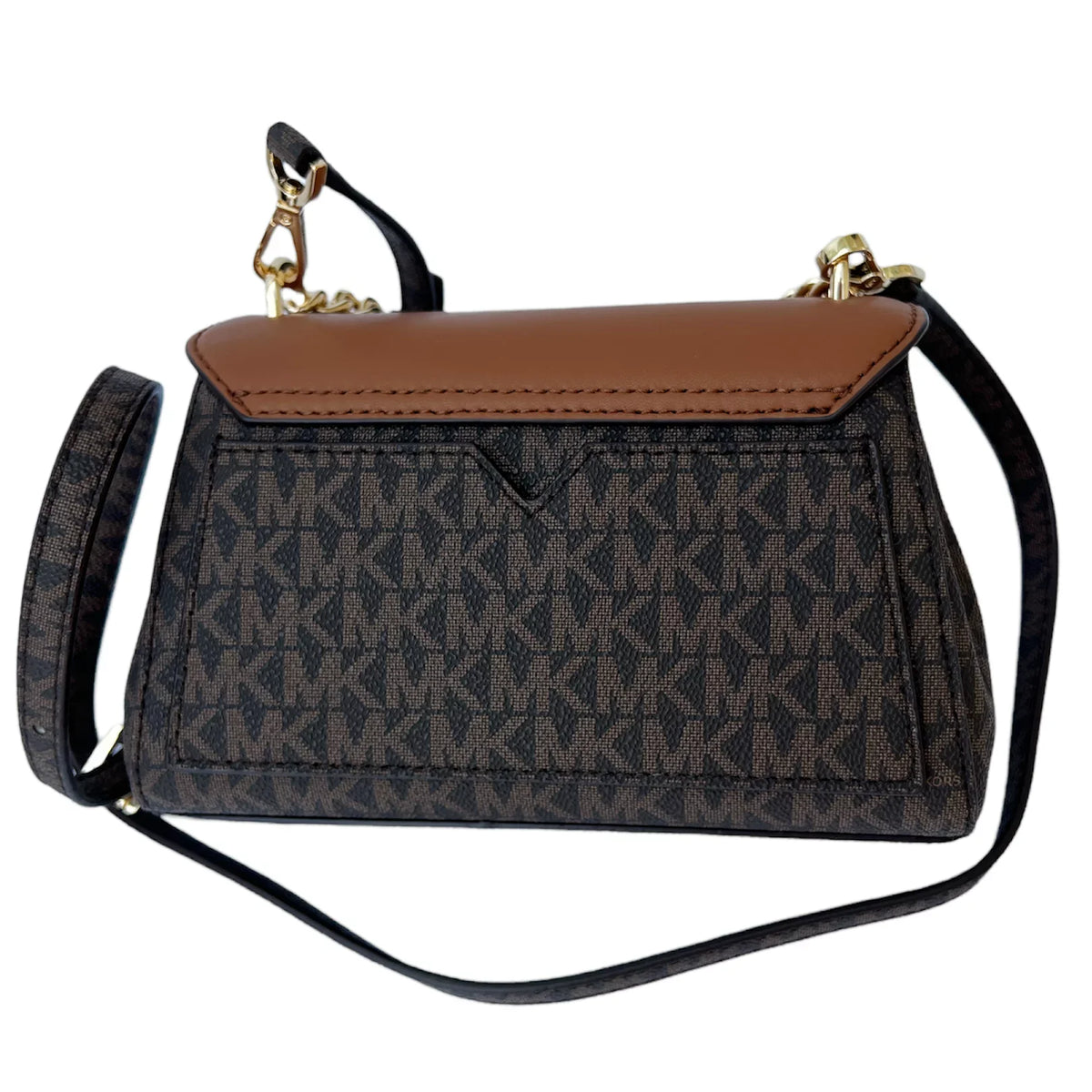 Michael Kors Lita Small Two Tone Logo Leather Crossbody Bag Brown MK