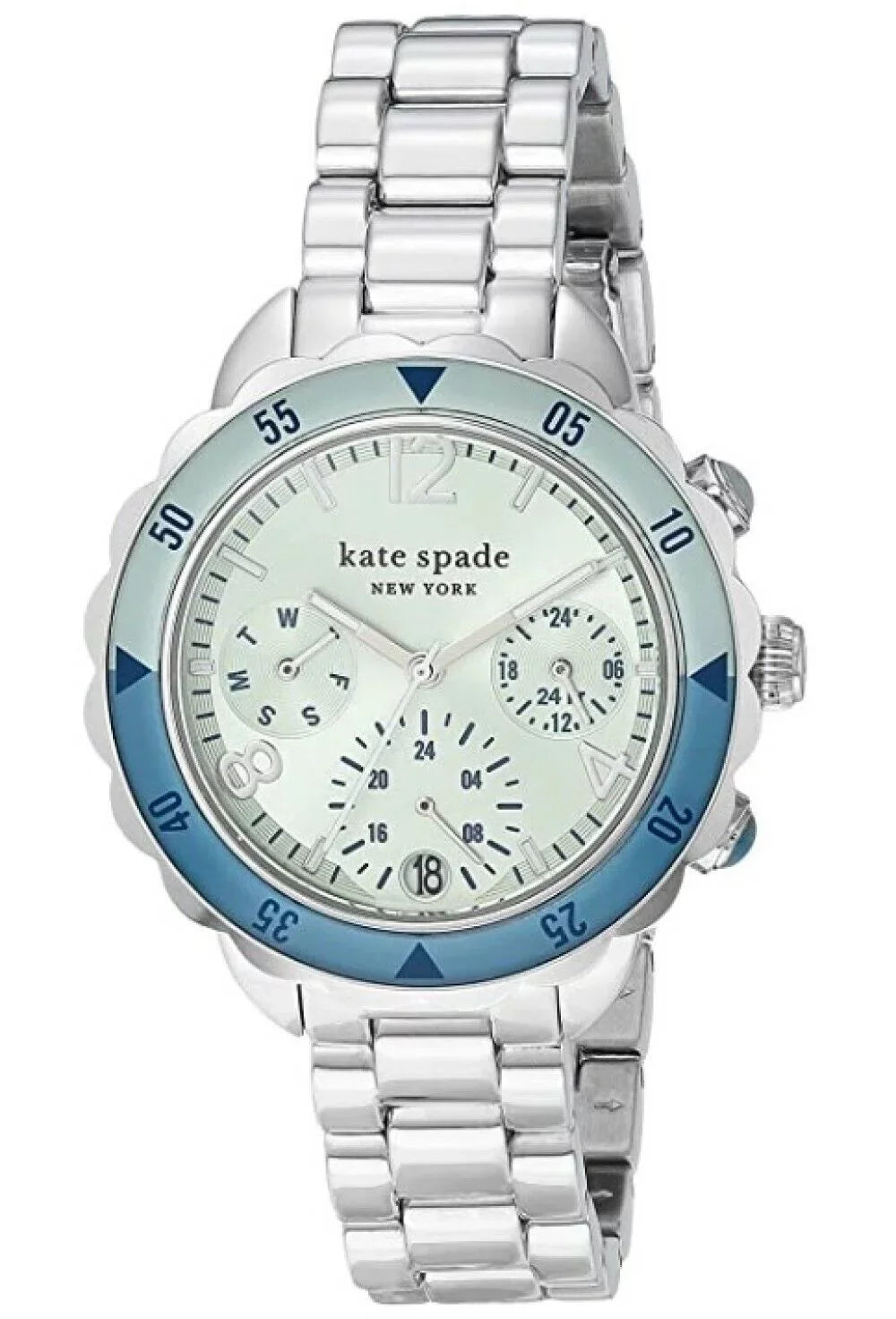 Kate Spade KSW1626 Baywater Blue Chronograph Dial Silver Stainless Steel Bracelet Band Women's Watch