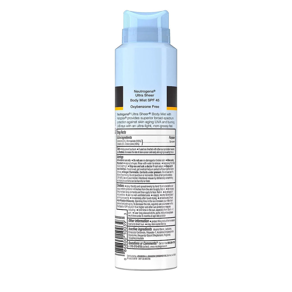 Neutrogena Ultra Sheer SPF 45 Body Mist Full Reach Spray, 5 Ounce