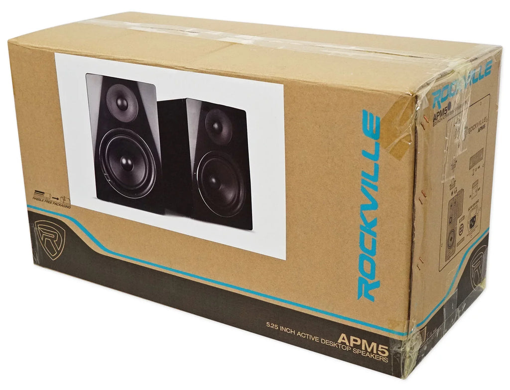 2 Rockville APM5B 5.25" USB Studio Monitor Speakers+36" Dark Wood Premium Stands