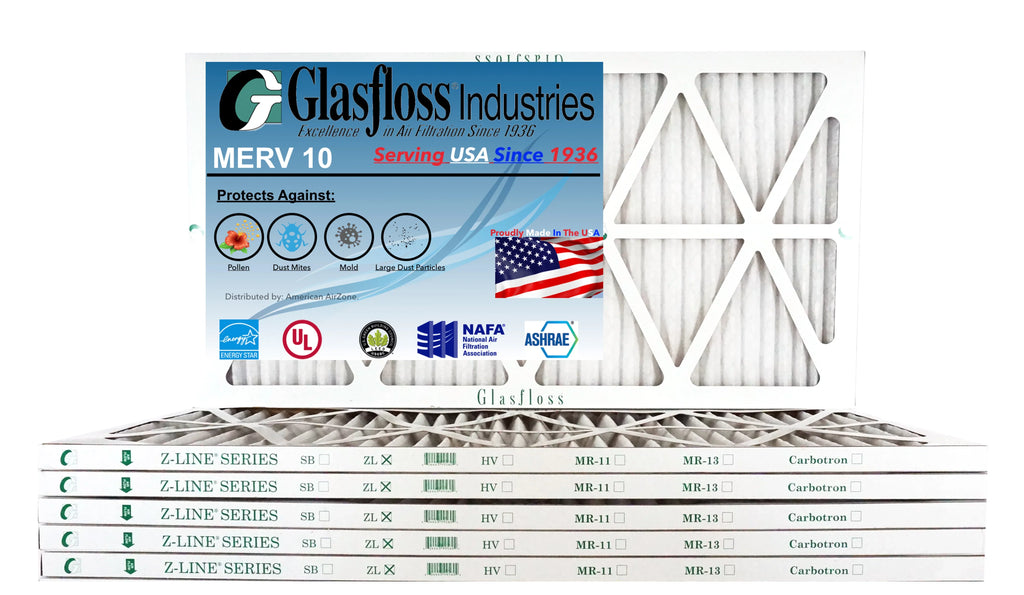 Glasfloss 12x36x1 - MERV 10 -Qty:6 - Furnace Air Filter - Made in USA (Actual Size: 11.5 x 35.5x7/8 Centimeter