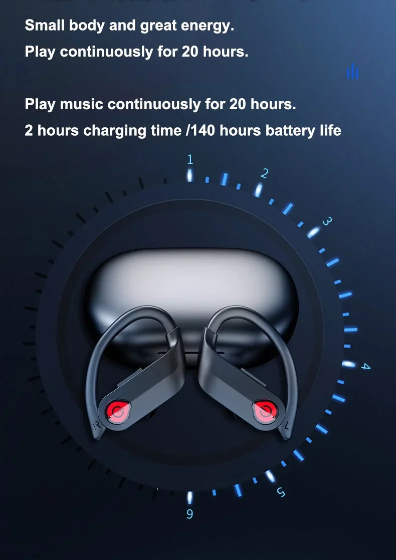 Bluetooth Headphones Wireless Earbuds 20hrs Playtime Charging Case Digital Display Sports Ear buds with Earhook Premium Deep Bass IPX7 Waterproof Over-Ear Earphones for TV Phone Laptop Midnight