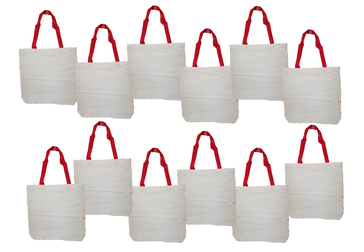 Lot of 12 White Cotton Totes 14 1/2" x 14 1/2" DIY Customize Craft Bags