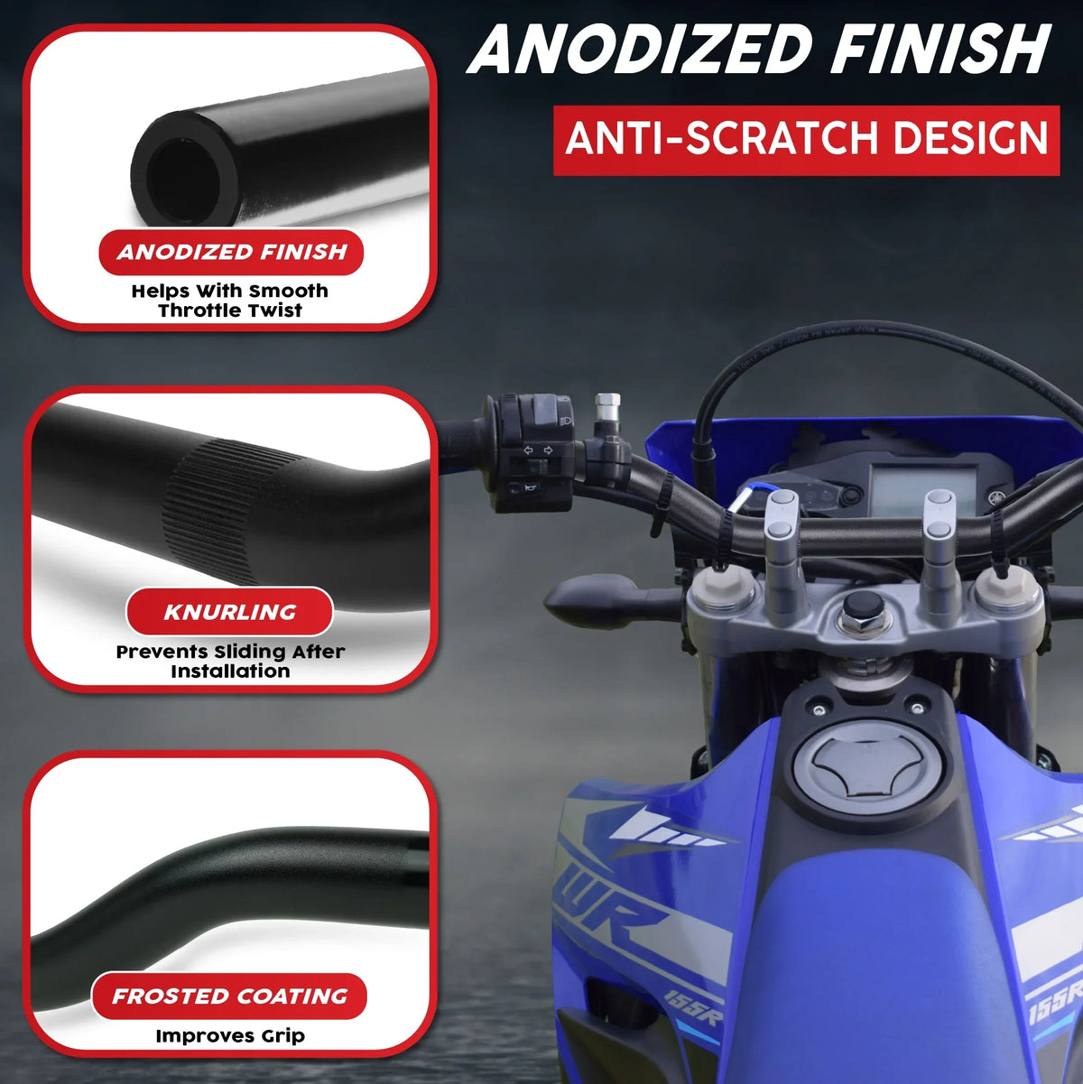 Krator Motorcycle Low-Rise Handlebar 7/8 Unit Compatible with Yamaha Majesty XC 125 180 200 400