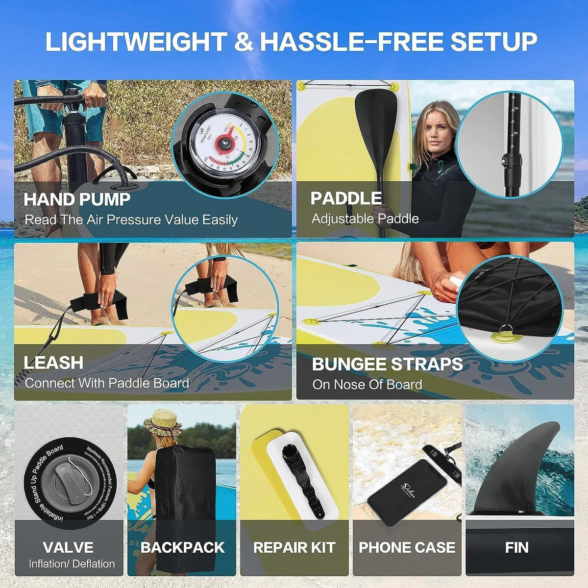 Deluxe Pink Inflatable Stand Up Paddle Board - 1 paddle board kit - 27.55 - Discover ultimate balance and stability on the water!