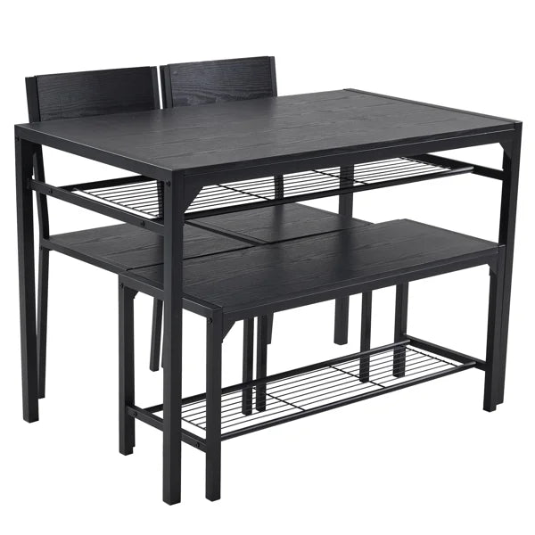 ALFRESCO Charcoal 4-Piece Dining Table Set for 4 - Includes 2 Chairs, 1 Bench, Ideal for Small Spaces