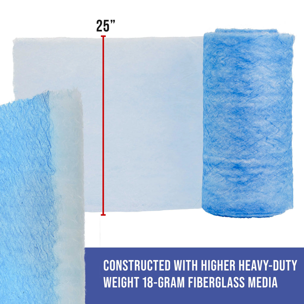 Master Elite Premium Paint Spray Booth Exhaust Filter Roll, 25" x 100' - 18 Gram Heavy-Duty Fiberglass Paint Arrestor - Captures Traps Overspray Paint Particles in Auto Autobody Refinish Booths