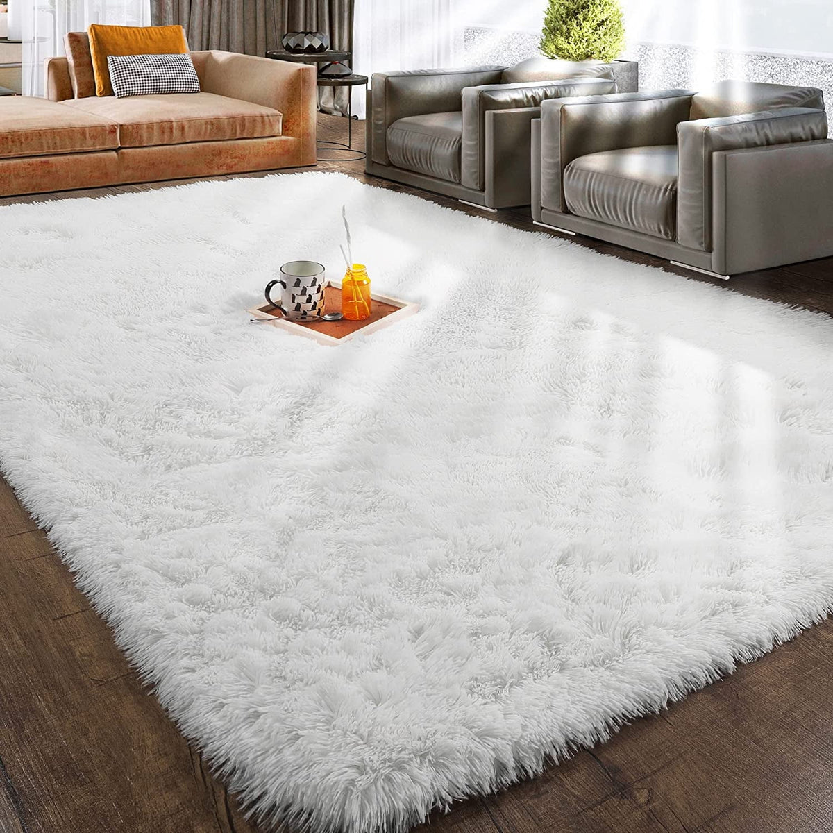 Fashionable and durable White Soft Area Rug for Bedroom,8x10,Fluffy Rug,Big Rug,Shag Carpet Non-Slip