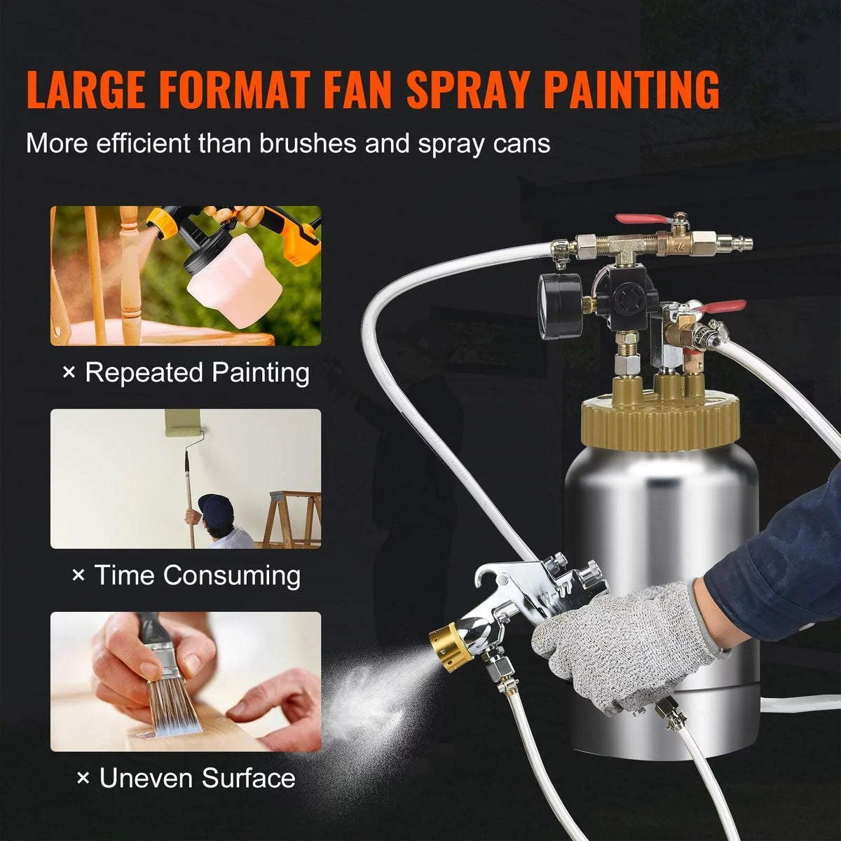 BENTISM Spray Paint Pressure Pot Tank, 2L/0.5gal Lightweight Air Paint Pressure Pot, 1.8mm Nozzle Spray Paint Gun 3m Hoses for Home Decoration Architecture Construction Automotive Painting, 45PSI Max