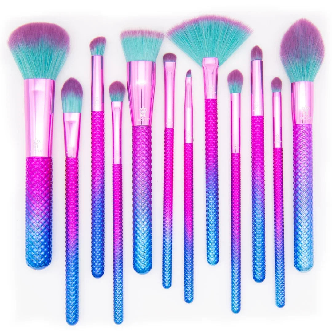 Moda Brush Prismatic Signature 12pc Makeup Brush Set, Includes Pointed Foundation, Fan, and Crease Makeup Brushes
