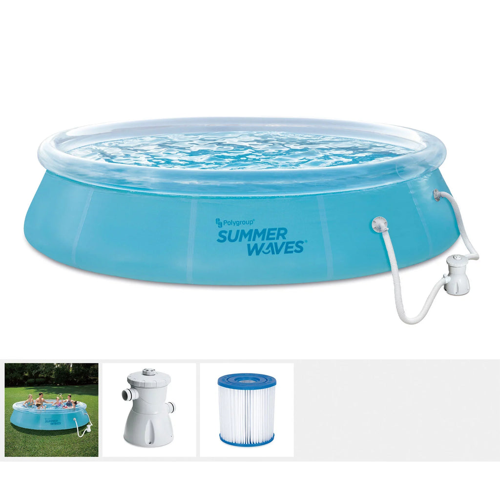 Summer Waves 12 Foot Wide Transparent Quick Set Inflatable Top Ring Pool, Clear