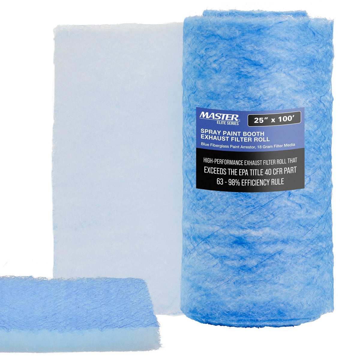Master Elite Premium Paint Spray Booth Exhaust Filter Roll, 25" x 100' - 18 Gram Heavy-Duty Fiberglass Paint Arrestor - Captures Traps Overspray Paint Particles in Auto Autobody Refinish Booths