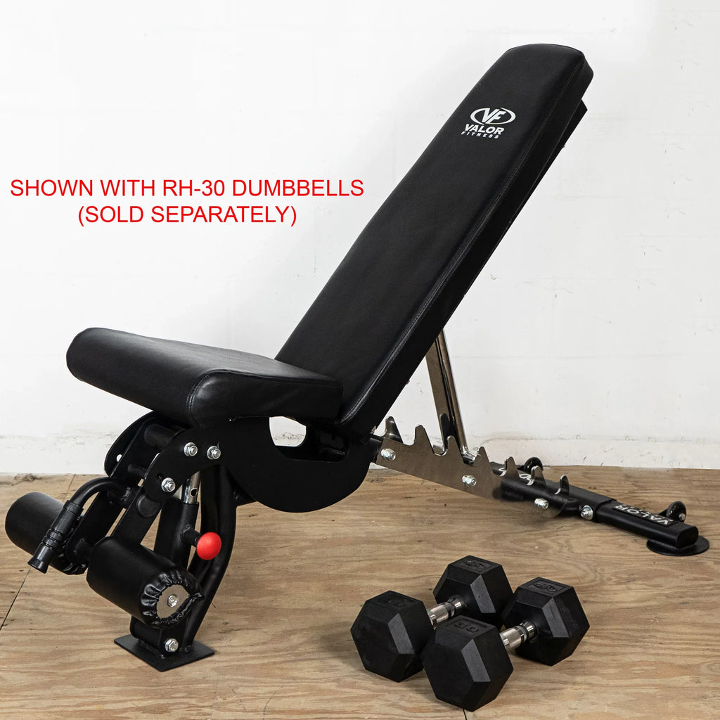 Valor Fitness Heavy Duty Adjustable Weight Bench with Nylon Wheels – 7 Positions Including Flat, Incline, and Decline Bench Press, Midnight -DD-40
