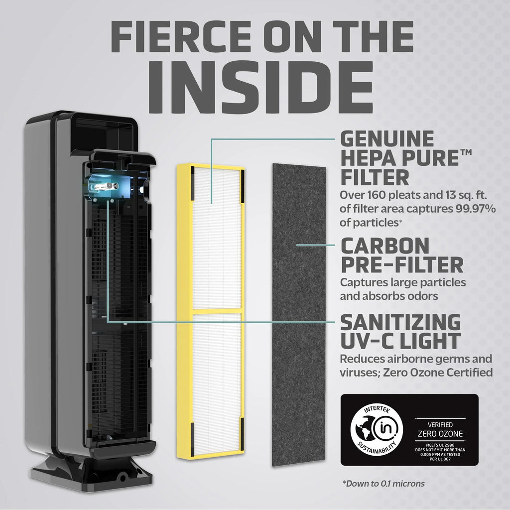 GermGuardian Air Purifier for Home, Large Rooms, H13 HEPA Filter, Removes Dust, Allergens, Smoke, Pollen, Odors, Mold, UV-C Light Helps Reduce Germs, 28 Inch Onyx AC5350B