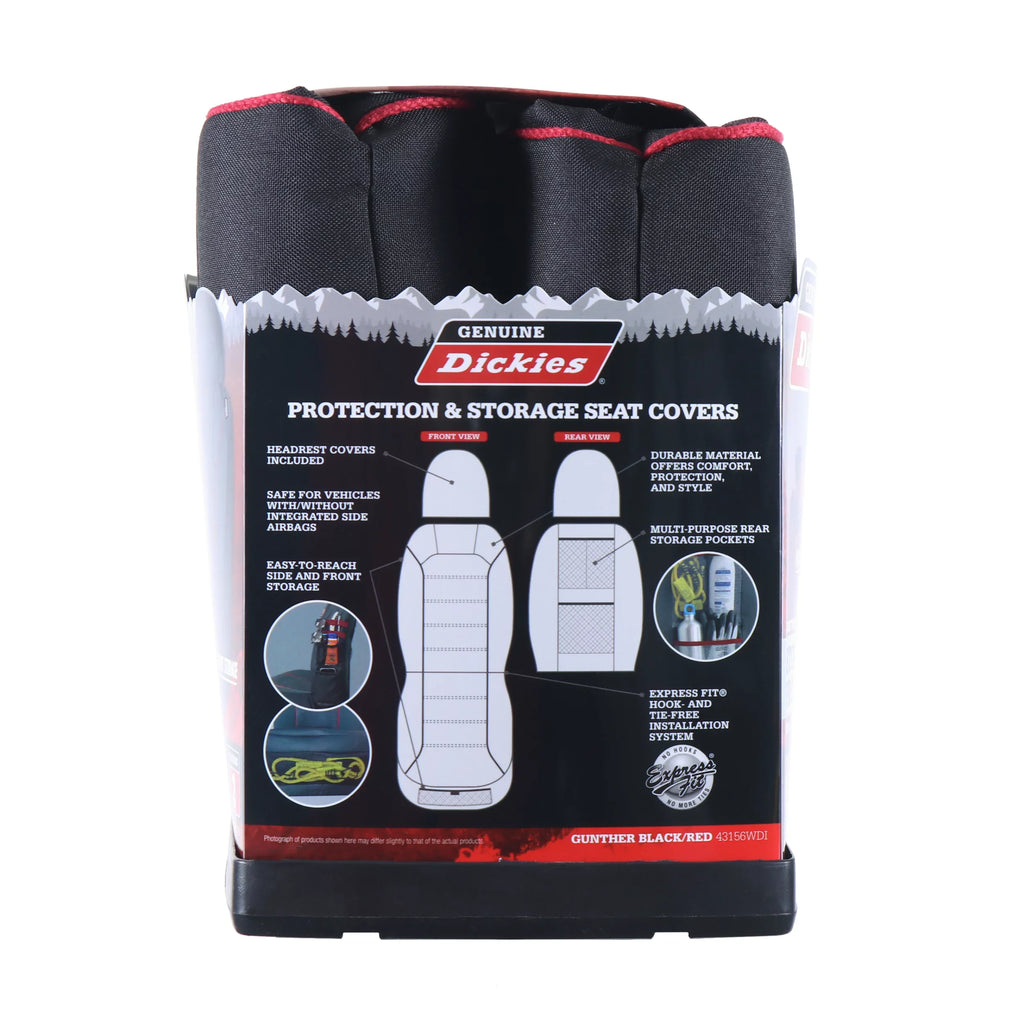 Genuine Dickies 2 Piece Universal Front Car Seat Covers with Storage - Midnight and Red, 43156WDI