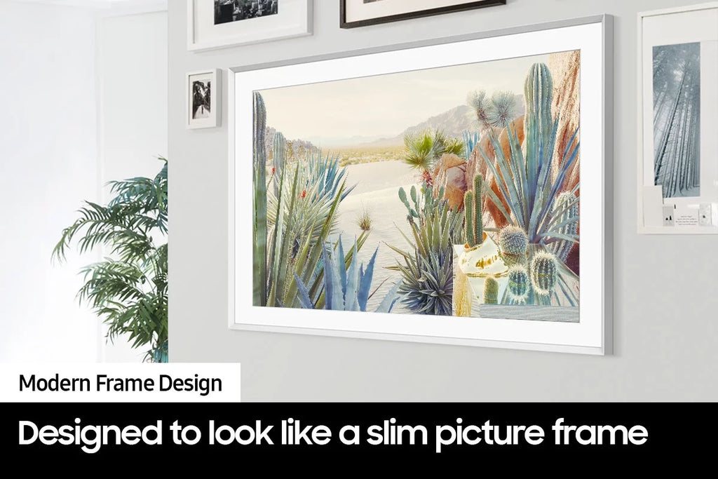 SAMSUNG Inch Class QLED 4K LS03B Series The Frame Quantum HDR Smart TV with a SAMSUNG 85” The Frame Customizable Bezel for TV, Modern White, VG-SCFA85WTBZA (2022)