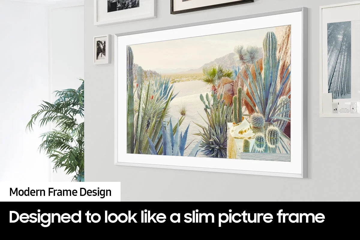 SAMSUNG Inch Class QLED 4K LS03B Series The Frame Quantum HDR Smart TV with a SAMSUNG 85” The Frame Customizable Bezel for TV, Modern White, VG-SCFA85WTBZA (2022)