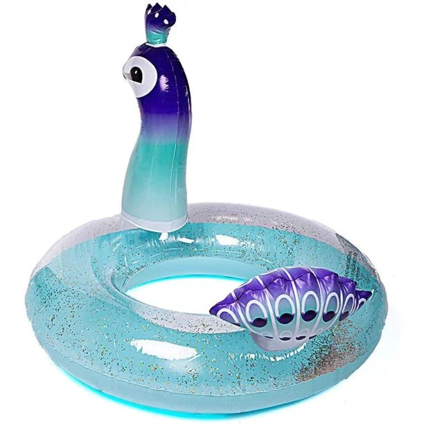 Alin Swimming Pool Toys Inflatable Glitter Pool Float Peacock Designed with Fast Valves Lounge Raft Decorative Water Game Summer Beach Party for Kids | 48 Centimeter