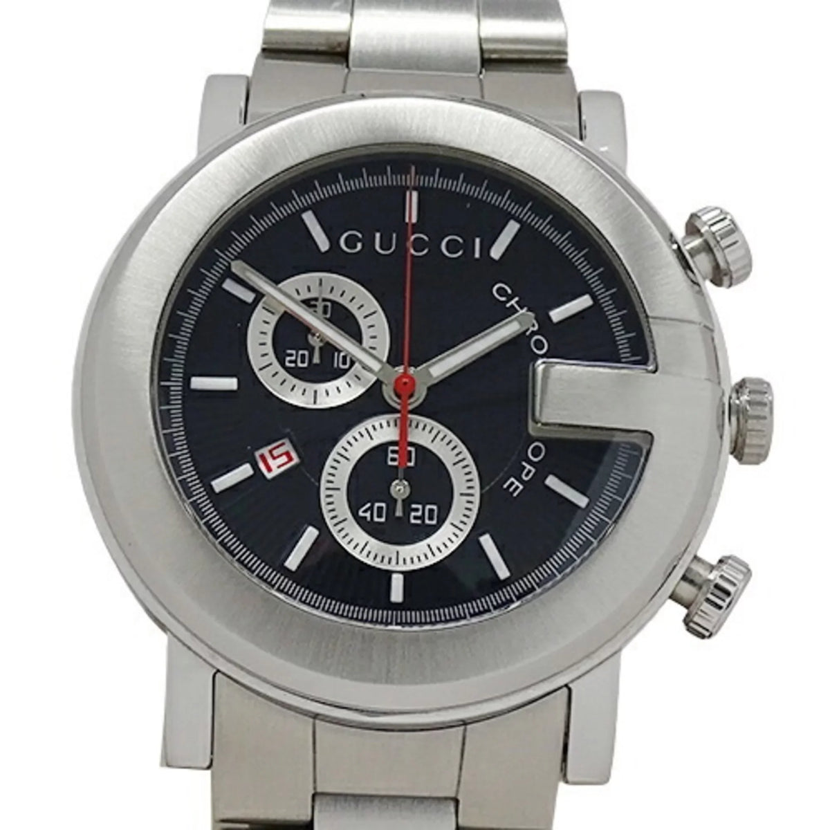 Used Gucci GUCCI watch men's G chrono date quartz stainless steel SS 101M YA101309 silver Charcoal