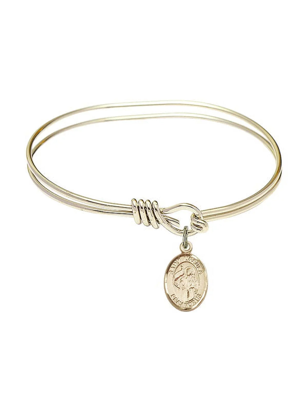 5 3/4 Inch Oval Eye Hook Bangle Bracelet w/ St. Ursula in Gold-Filled
