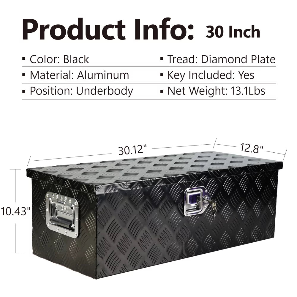 30" Heavy Duty Midnight Aluminum 5 Bar Tread Tool Box Truck Pickup Trailer Toolbox Underbody Storage+Lock+Keys