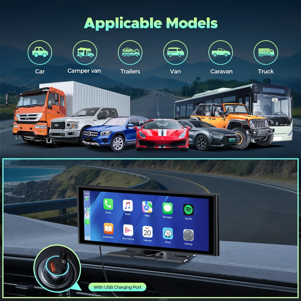TOGUARD Apple Car Play Wireless Car Stereo with 4K Front and Rear Dash Cam, 9.26" Touch Screen, Carplay Car Radio, Android Auto, 1080P Rear View Camera/Loop Recording/GPS Navigation/Mirror Link