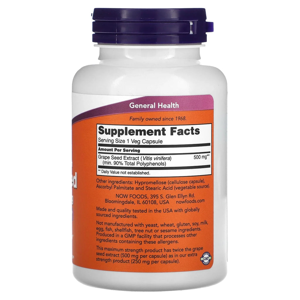 Grape Seed Extract, Maximum Strength 500 mg, 90 Veg Capsules, by Now