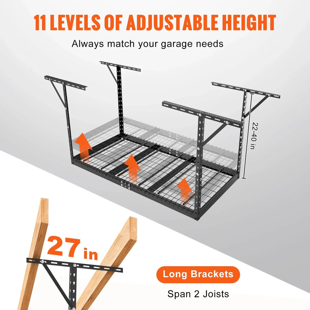 VEVOR Overhead Adjustable Garage Storage Rack 36x72in Ceiling Rack 550lbs Charcoal