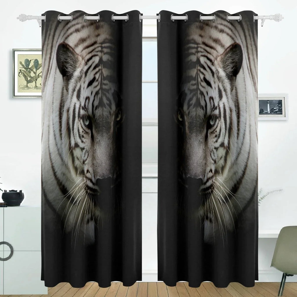 POPCreation White Tiger Isolated On Onyx Background Window Curtain Midnight Curtains Darkening Thermal Blind Curtain for Bedroom Living Room,2 Panel (52Wx84L Unit