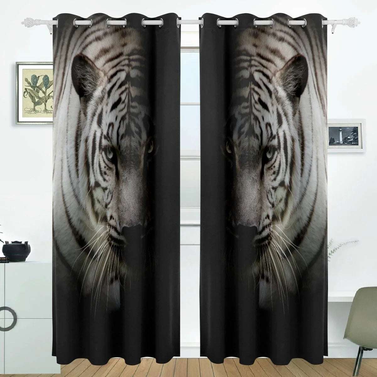 POPCreation White Tiger Isolated On Onyx Background Window Curtain Midnight Curtains Darkening Thermal Blind Curtain for Bedroom Living Room,2 Panel (52Wx84L Unit