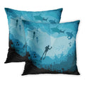 ECCOT Blue Sea Divers and Sharks Reef Underwater Wildlife Under Adventure Aquatic Big PillowCase Pillow Cover 16x16 Unit Set of 2
